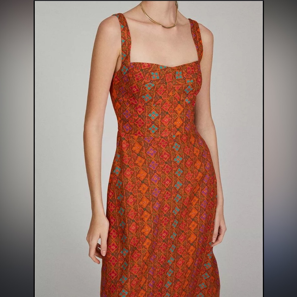 NWT - Saloni Rachel Short Dress In Rainbow Trellis Print - Natural Linen Size 8
